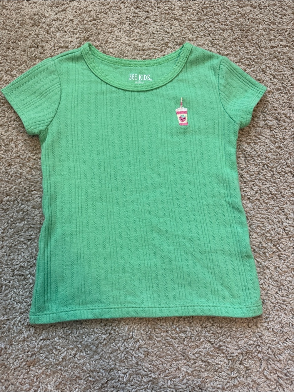 365 Kids Green Ribbed Short-Sleeve Tee with Drink Embroidered Patch